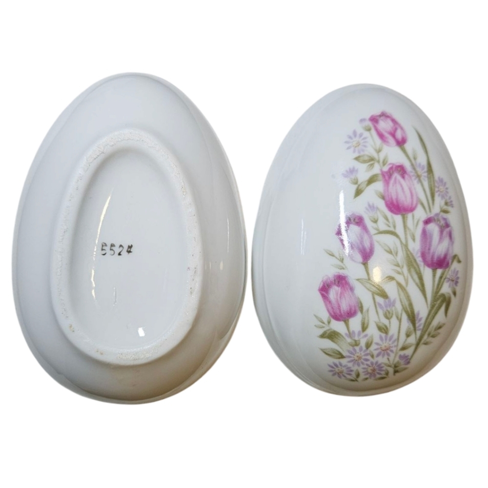 VTG Lefton Hand Painted Ceramic Porcelain Egg Trinket Jewlery Dish Purple Roses - Picture 9 of 9